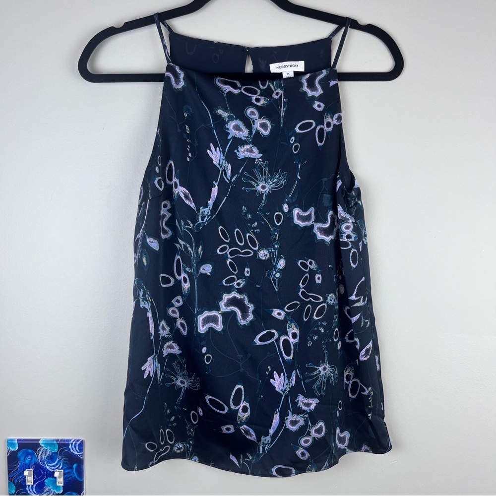 NORDSTROM Women’s Black Floral Halter Tank XS Blouse Top Blouse Whimsy Goth